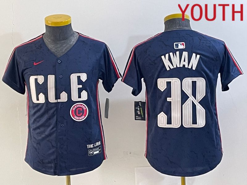 Youth Cleveland Indians 38 Kwan Blue City Edition Nike 2024 MLB Jersey style 4